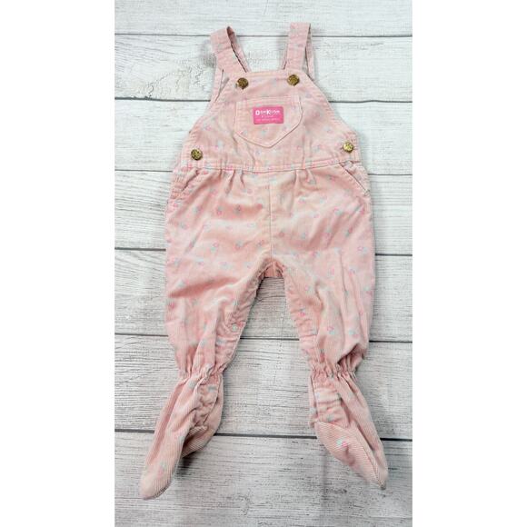 Osh Kosh B’gosh Vintage Footed Floral Overalls Corduroy Pink Baby Size 6/9 Month - Picture 2 of 11
